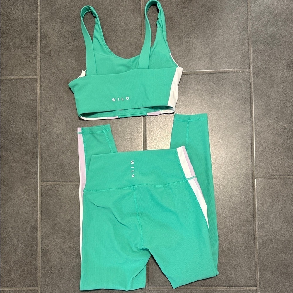 Wilo 2 Piece Bra & Leggings Ribbed Workout Set in Apple Green - Picture 3 of 13